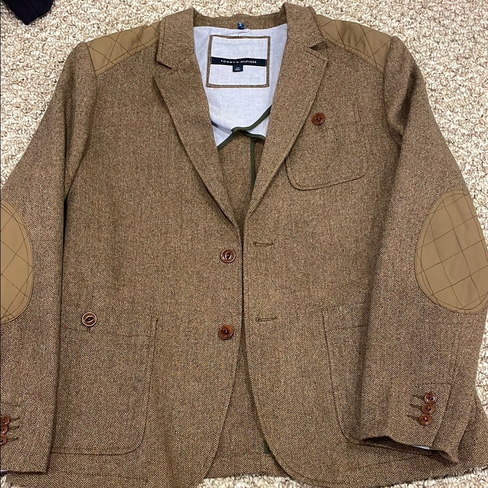 Men's Brown Tweed Blazer with Tan Elbow Patches